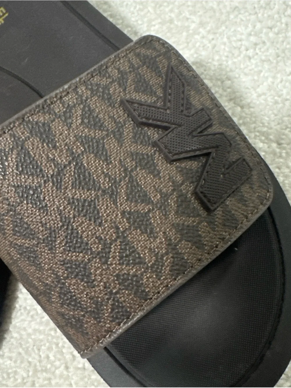 NWOB Michael Kors Men's Brown MK Monogram Slide Sandals Size 10